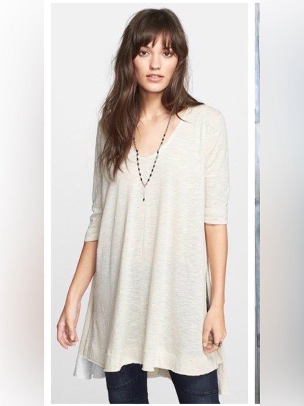 We The Free Cream V-Neck Tri Serra Swing Tunic